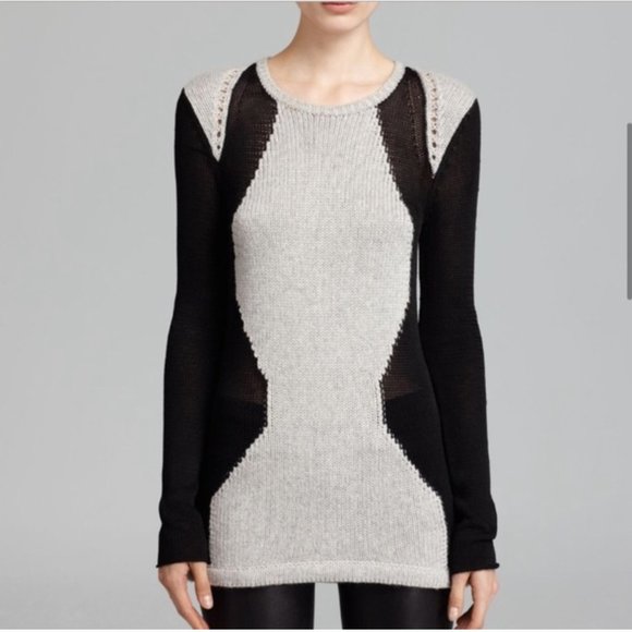Helmut Lang • Block Border Long Sleeve Alpaca Sweater in Gray & Black - Picture 2 of 4